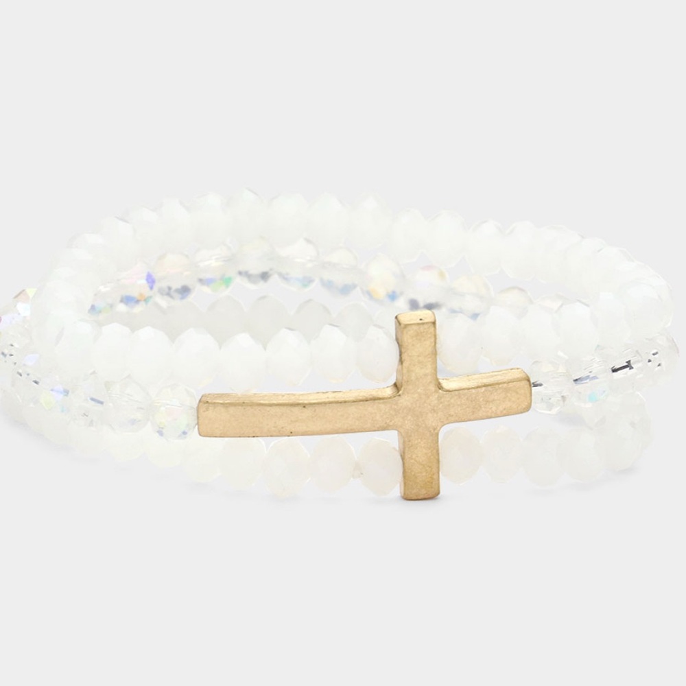 Elegant Gold and White Beaded Bracelet